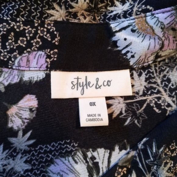 Style & Co - BOHO Tunic Floral Top - Purple Black - 0X - Picture 7 of 9